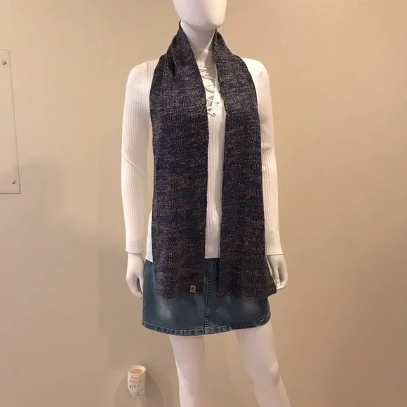 Timberland Knit Scarf Navy Blue Tan Unisex Acrylic Fall Winter Accessory Outdoor - Picture 1 of 8